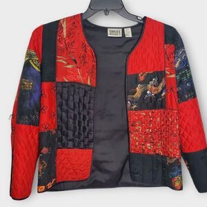 Vintage Chico’s Patchwork Silk Bomber Jacket Size Small